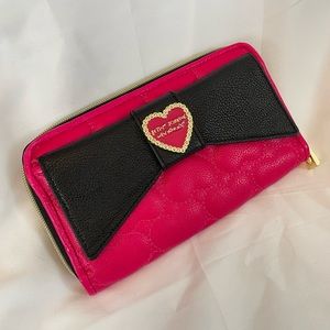 Betsey Johnson Pink and Black Tufted Wallet